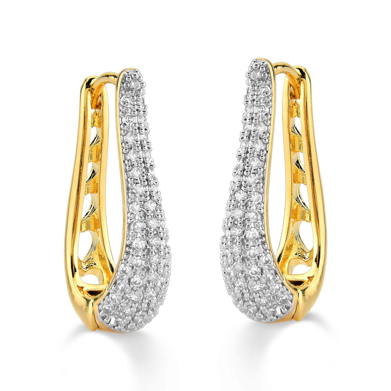 BRINCO DE ARGOLA LUXO CRAVEJADA DE ZIRCÔNIAS CRISTAIS FOLHEADO A OURO 18K