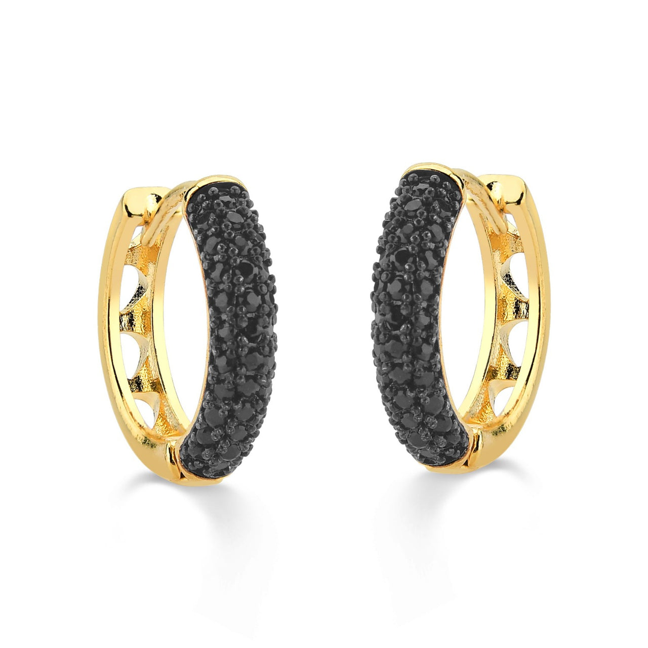 BRINCO DE ARGOLA GRANDE CRAVEJADA DE ZIRCONIAS NEGRAS FOLHEADO A OURO 18K