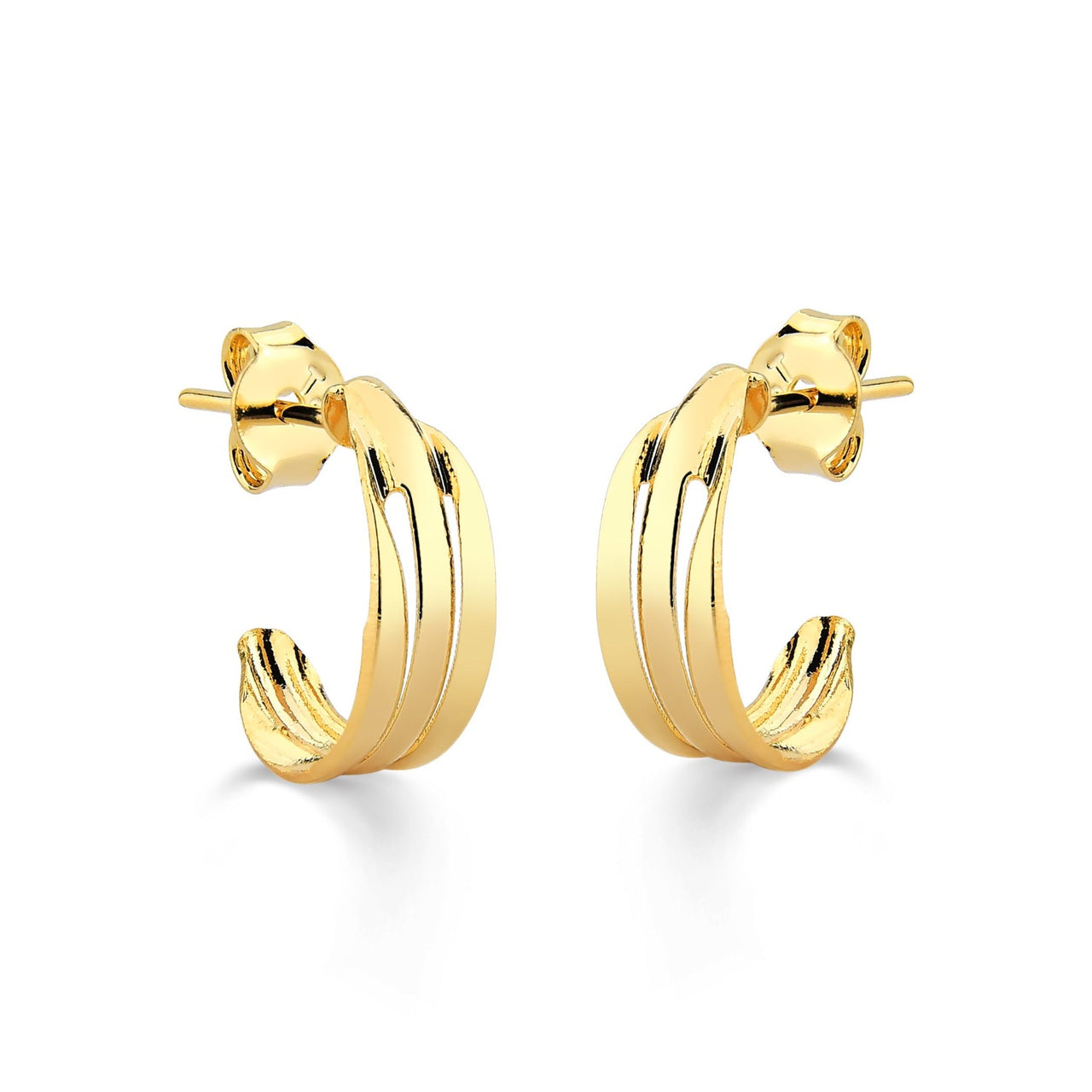 BRINCO DE ARGOLA PEQUENA LISA TRIPLA FOLHEADO A OURO 18K