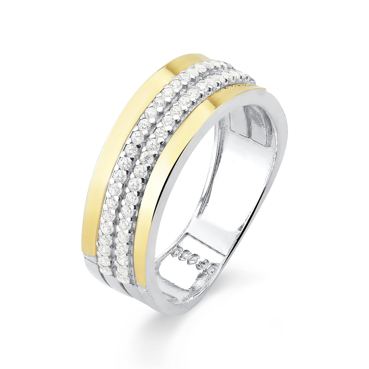 ANEL DE PRATA DOIS FILETES DE ZIRCONIA NO CENTRO