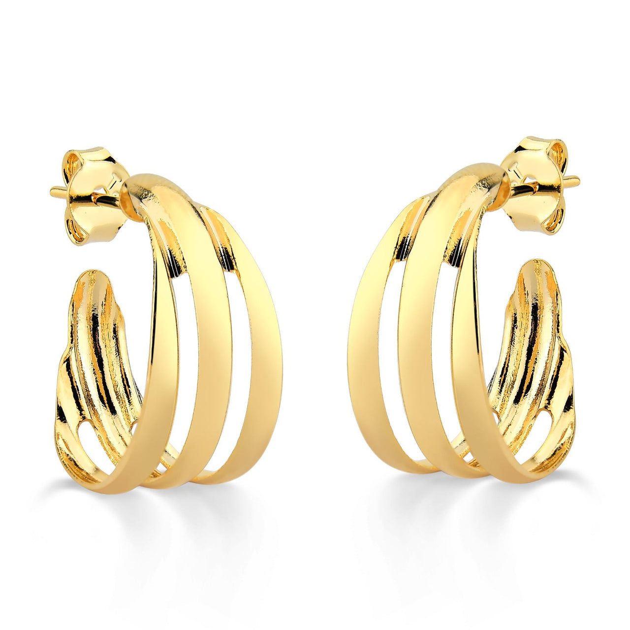BRINCO DE ARGOLA GRANDE LISA TRIPLA FOLHEADO A OURO 18K