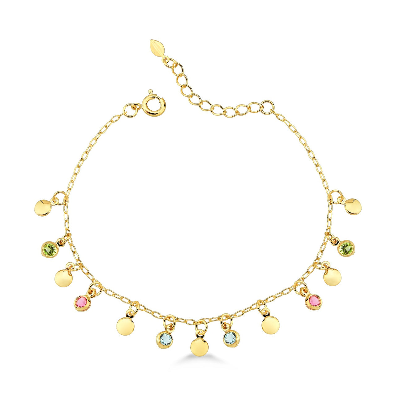 PULSEIRA  COM ZIRCÔNIAS CIRCULAR COLORIDAS FOLHEADO A OURO 18K