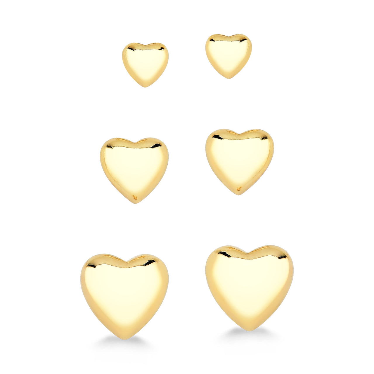 BRINCO TRIO CORAÇÃO PEQUENO LISO FOLHEADO A OURO 18K