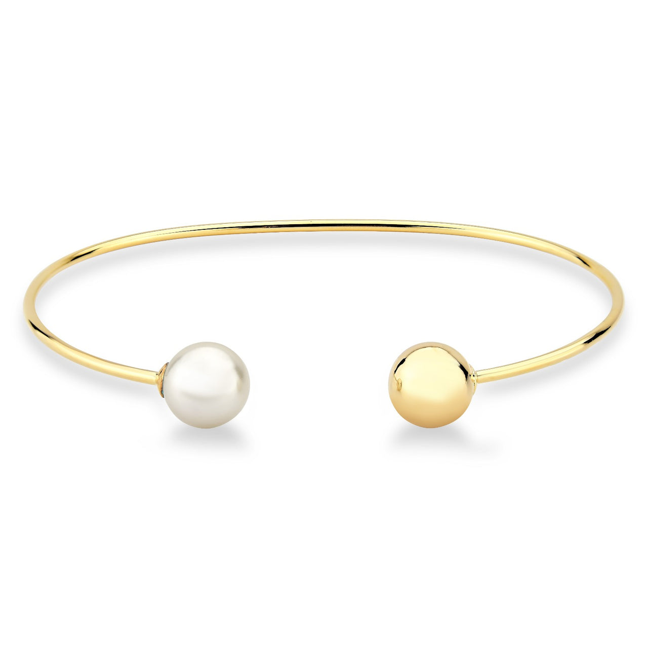 PULSEIRA RÍGIDA COM PEROLA E ESFERA  FOLHEADO A OURO 18K