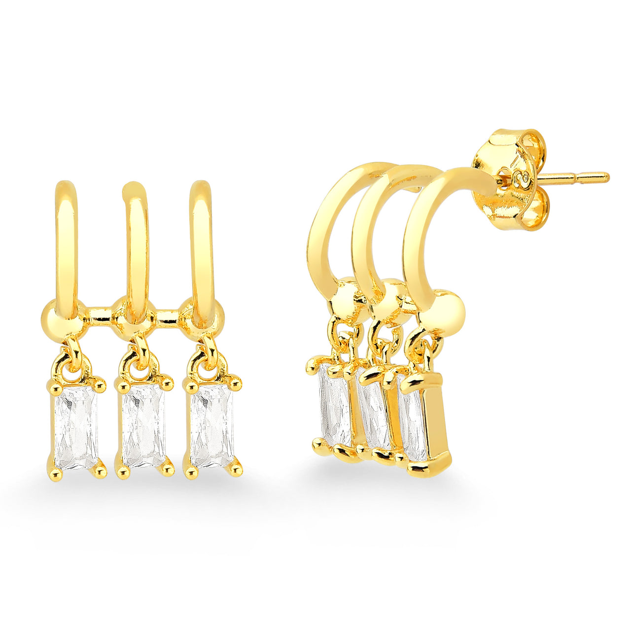 BRINCO TRÊS LINHAS COM ZIRCÔNIA FOLHEADO A OURO 18K