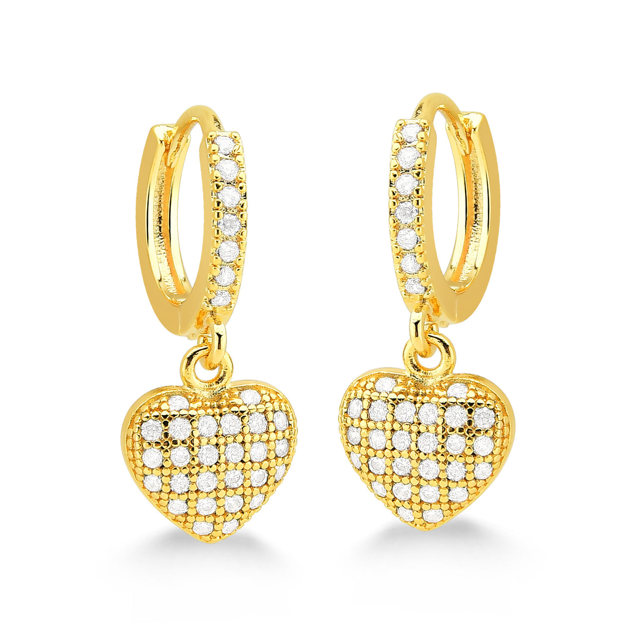 BRINCO ARGOLA COM CORAÇÃO CRAVEJADO FOLHEADO A OURO 18K
