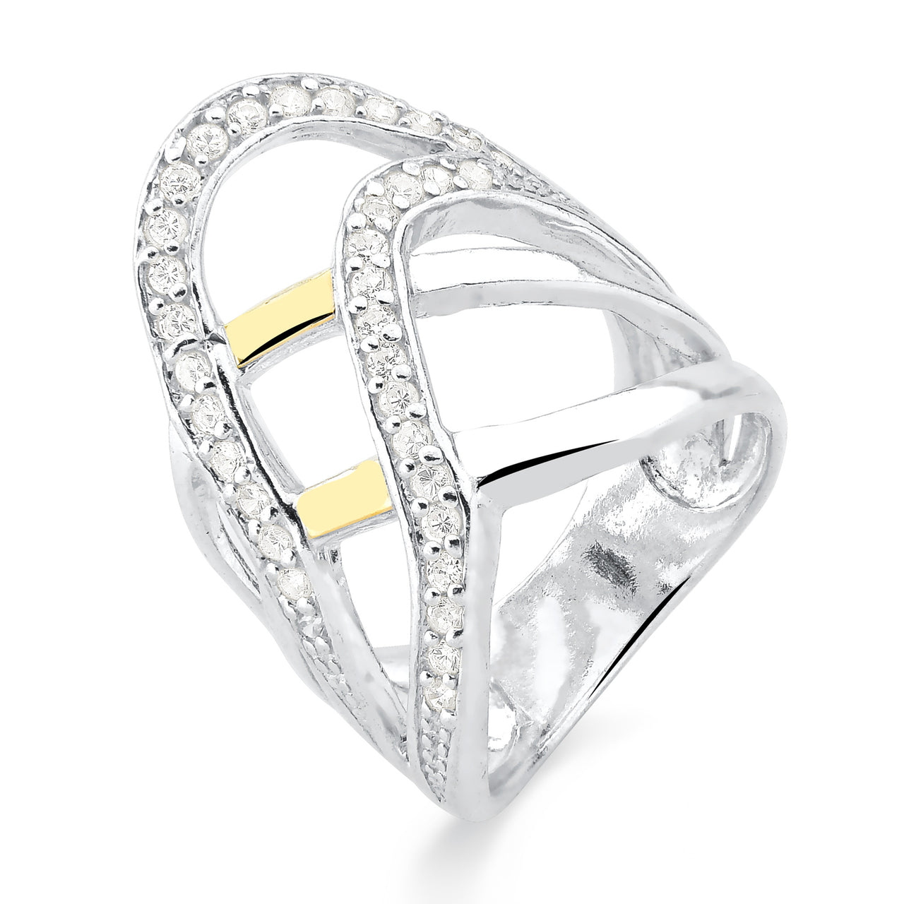 ANEL DE PRATA ONDAS EM ZIRCONIA