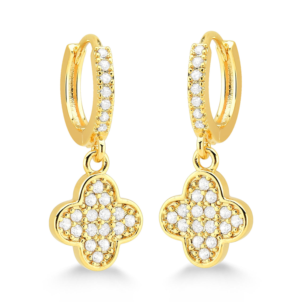 BRINCO ARGOLA COM TREVO FOLHEADO A OURO 18K