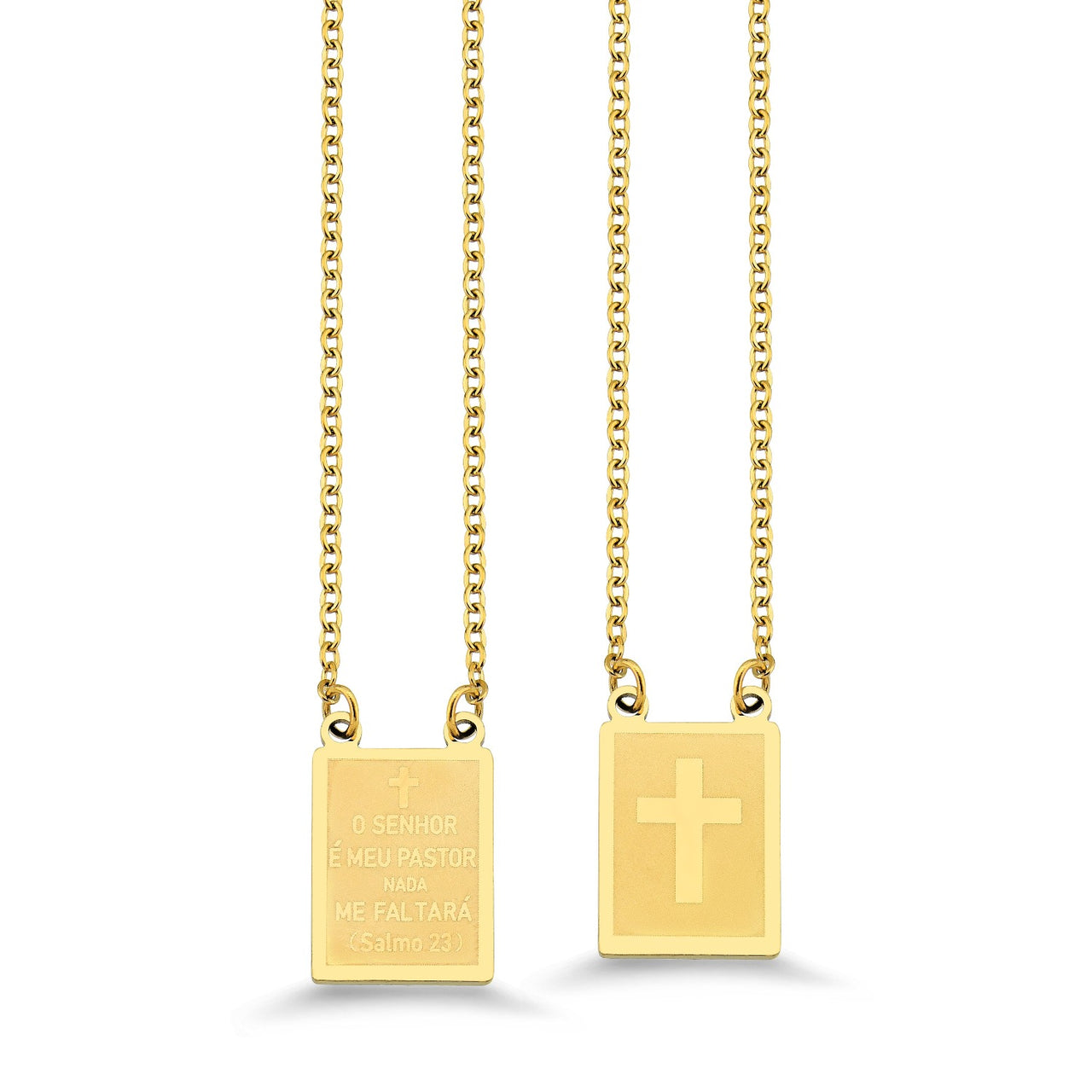 ESCAPULÁRIO O SENHOR É MEU PASTOR DOURADO EM AÇO INOX