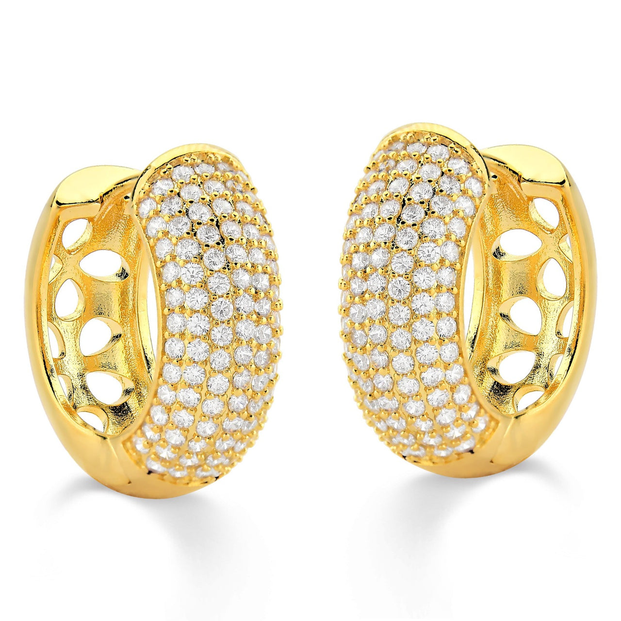 BRINCO DE ARGOLA CRAVEJADA GRANDE FOLHEADO A OURO 18K