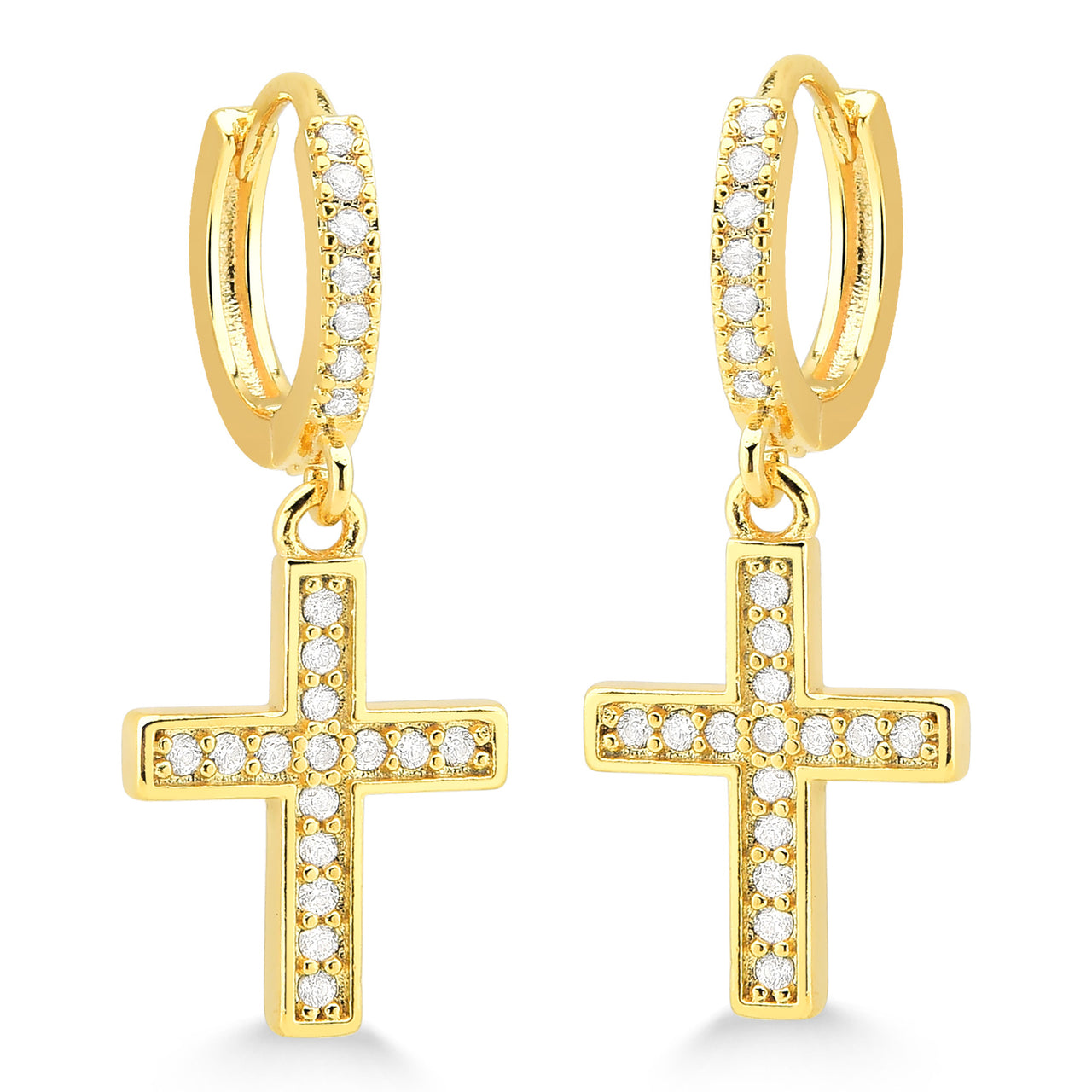 BRINCO ARGOLA COM CRUZ FOLHEADO A OURO 18K