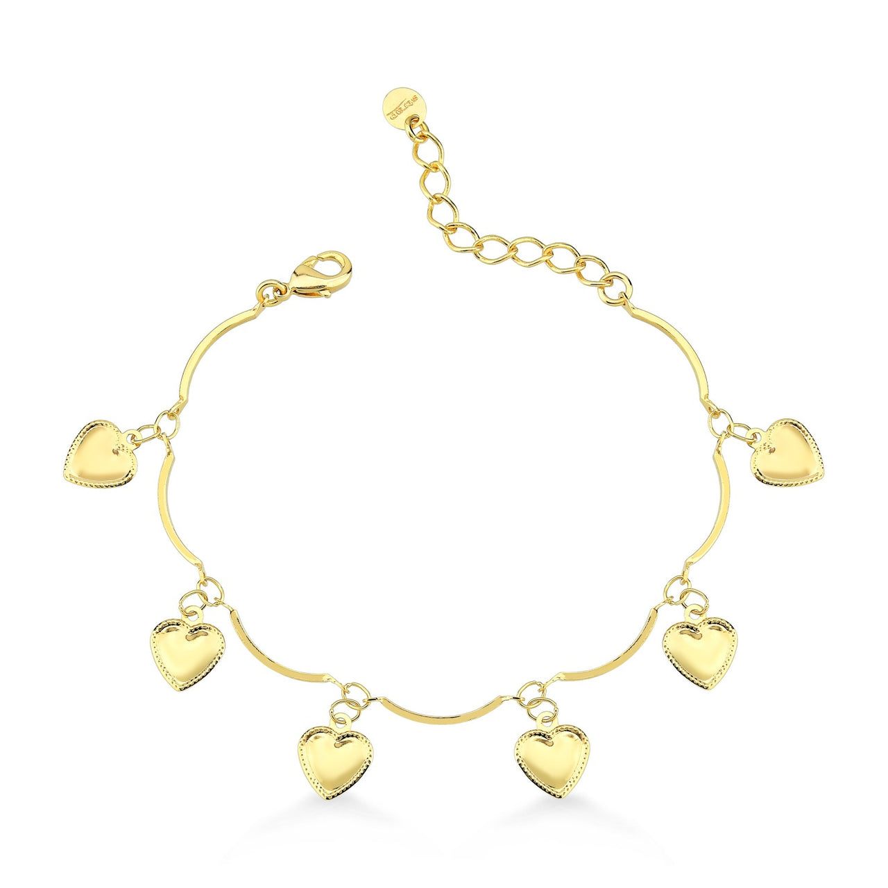 PULSEIRA EM TUBOS COM CORAÇÕES FOLHEADA A OURO 18K