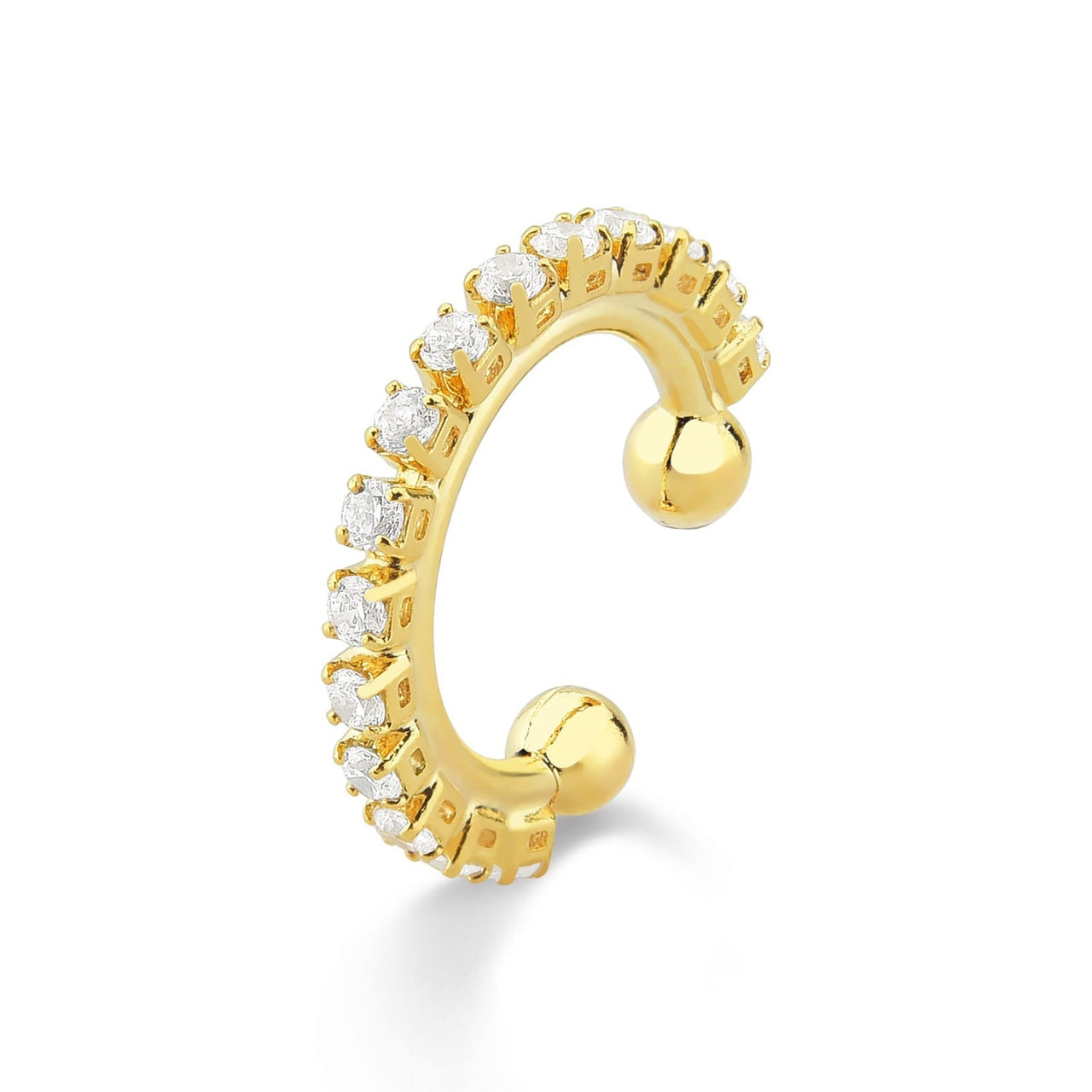 BRINCO PIERCING CRAVEJADO DE ZIRCONIAS REDONDAS FOLHEADO A OURO 18K