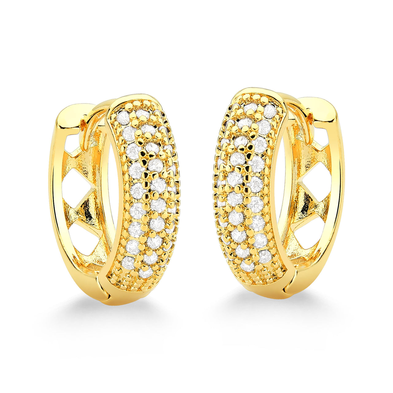 BRINCO ARGOLA CRAVEJADA G FOLHEADO A OURO 18K