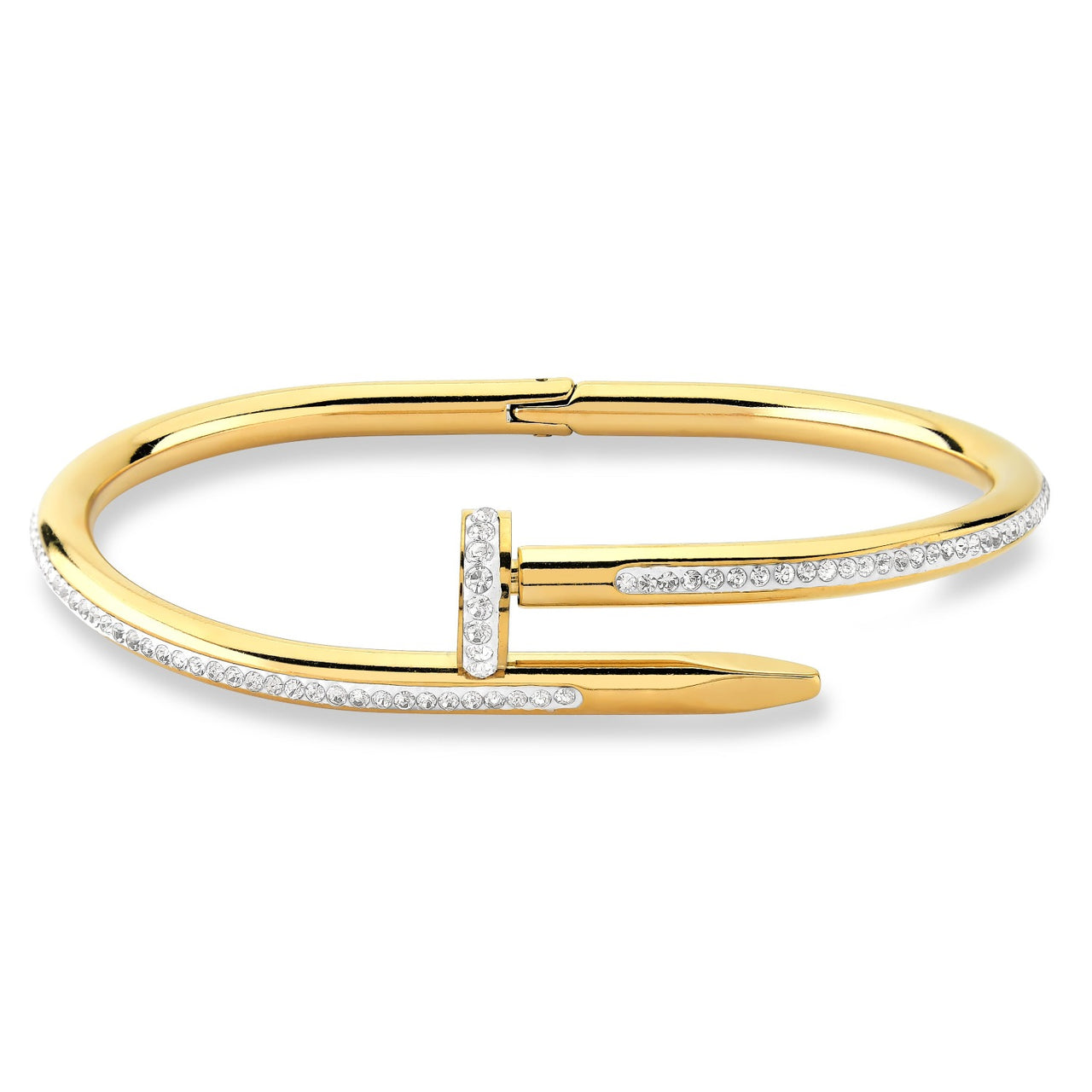 BRACELETE PREGO EM STRASS DOURADO EM AÇO INOX