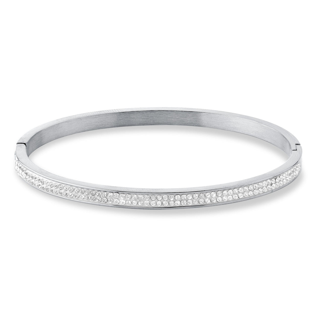 BRACELETE LISO COM STRASS PRATEADO EM AÇO INOX
