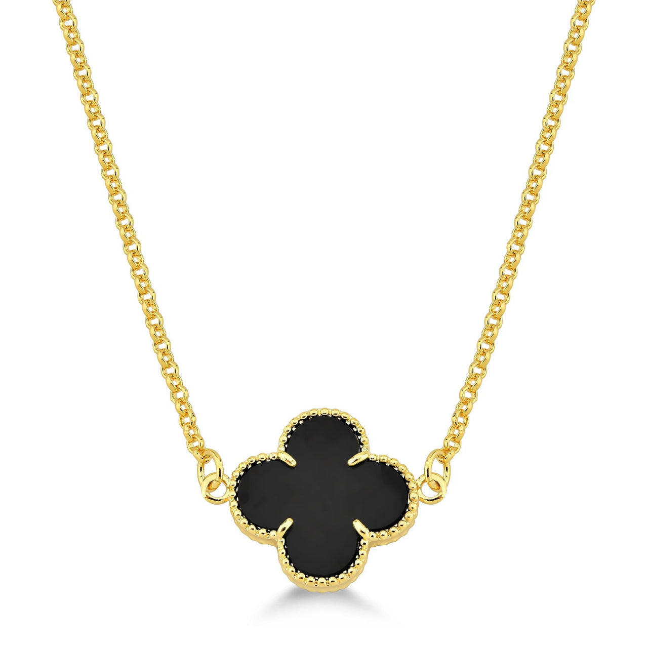 CHOKER TREVO ACRILICO PRETO 35CM FOLHEADO A OURO 18K