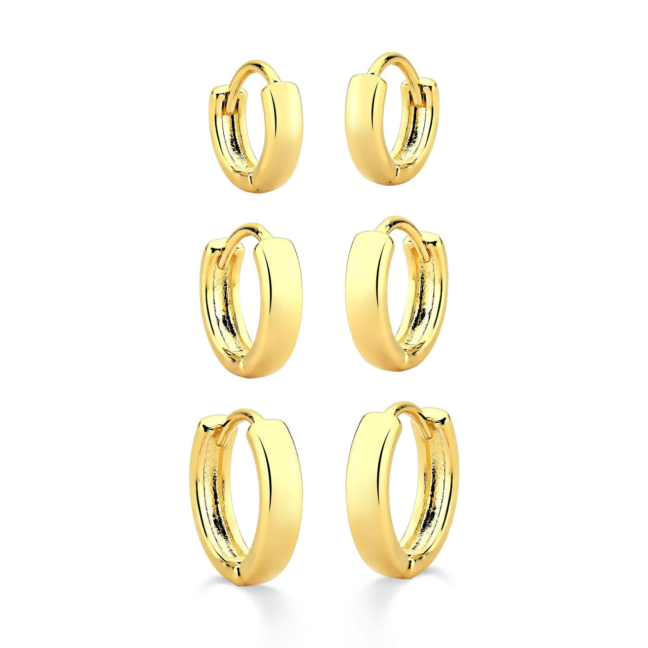 TRIO DE BRINCO DE ARGOLA LISA FOLHEADO A OURO 18K