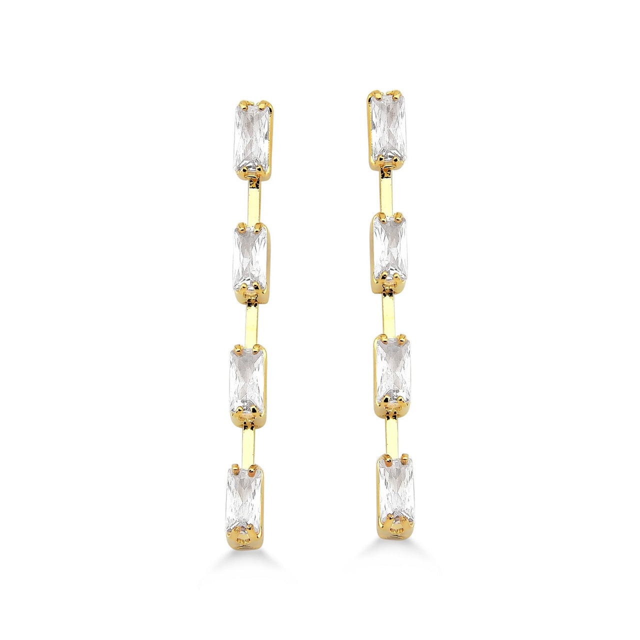 BRINCO COM 4 ZIRCÔNIAS RETANGULARES  FOLHEADO A OURO 18K
