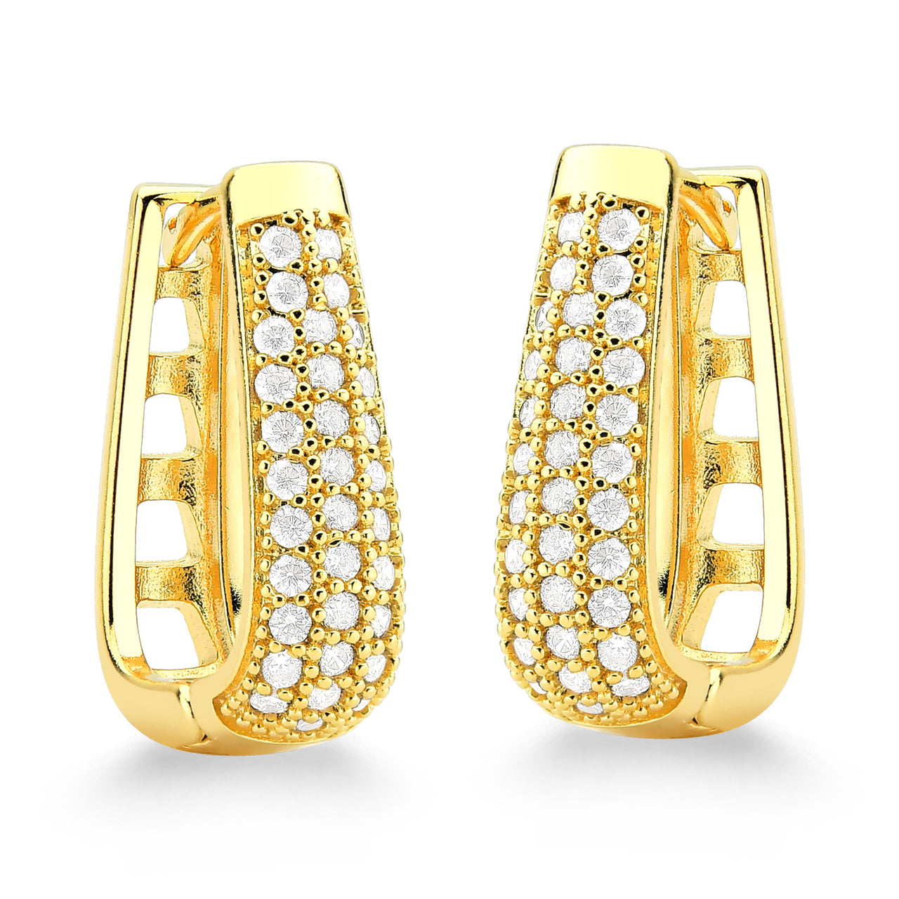 BRINCO ARGOLA QUADRADA CRAVEJADA G FOLHEADO A OURO 18K