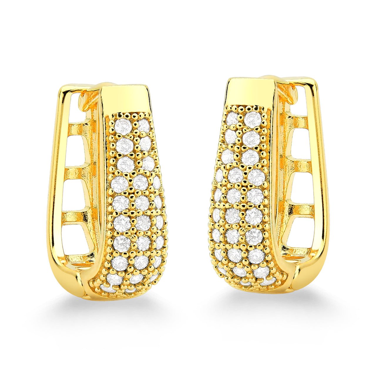 BRINCO ARGOLA QUADRADA CRAVEJADA M FOLHEADO A OURO 18K