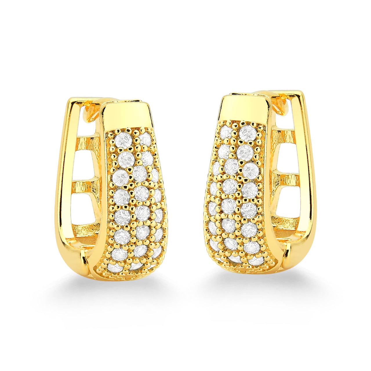 BRINCO ARGOLA QUADRADA CRAVEJADA P FOLHEADO A OURO 18K
