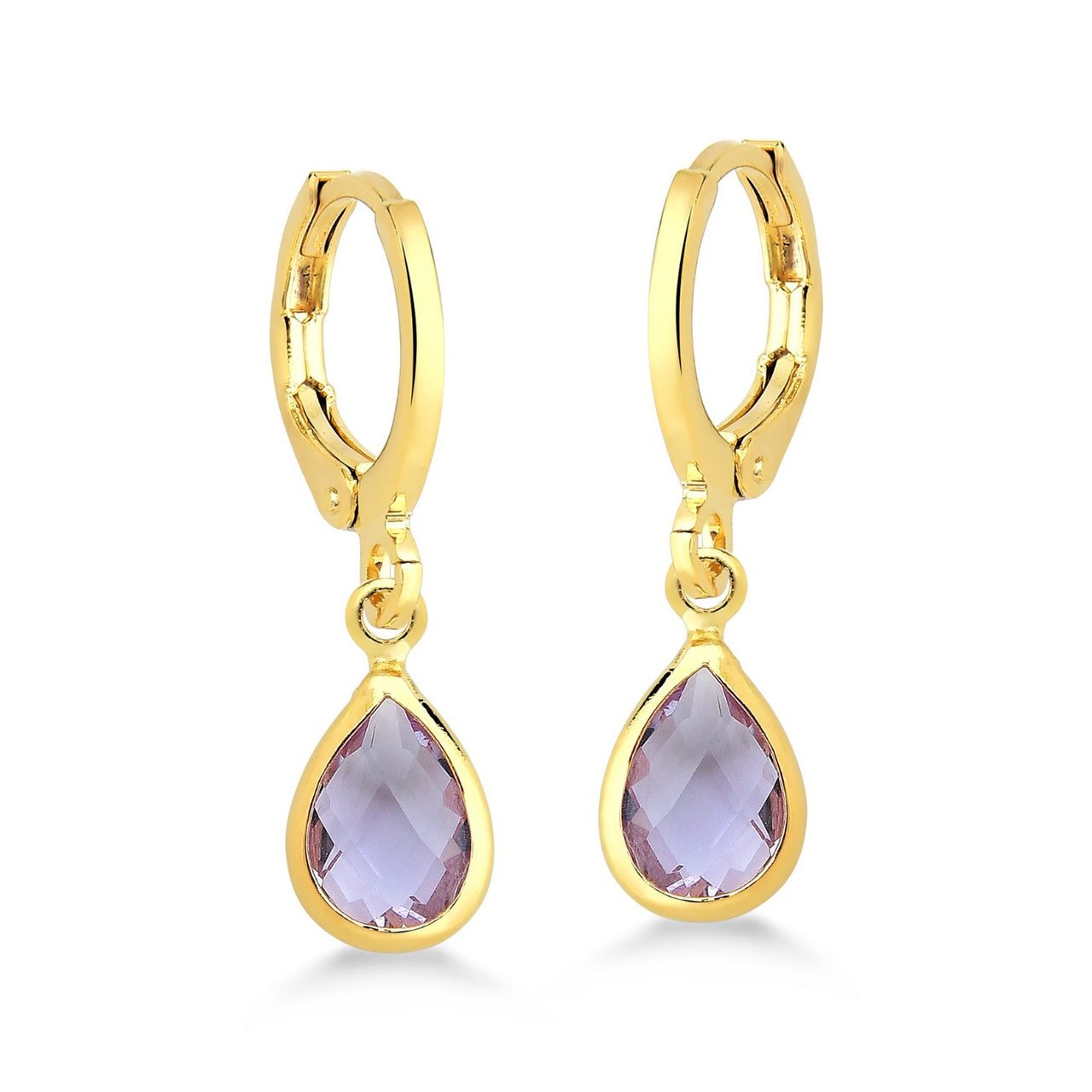 BRINCO ARGOLA COM ZIRCÔNIA LILAS FOLHEADO A OURO 18K