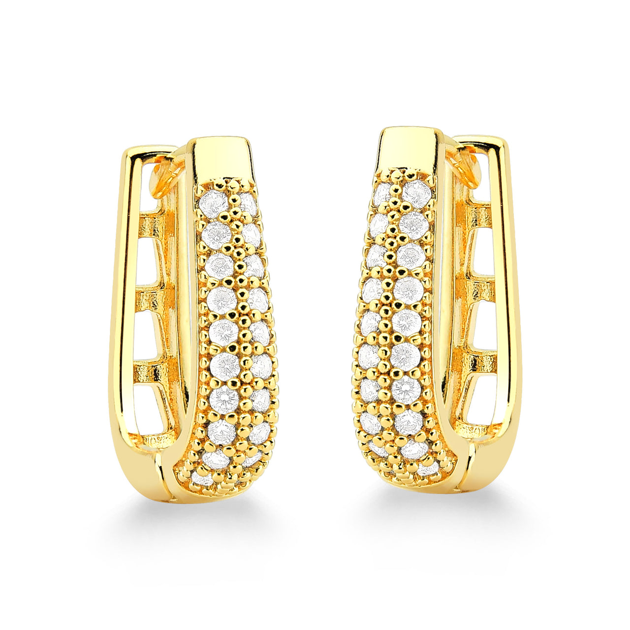 BRINCO ARGOLA QUADRADA FINA CRAVEJADA G FOLHEADO A OURO 18K