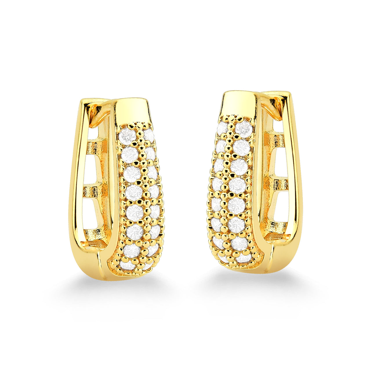 BRINCO ARGOLA QUADRADA FINA CRAVEJADA M FOLHEADO A OURO 18K