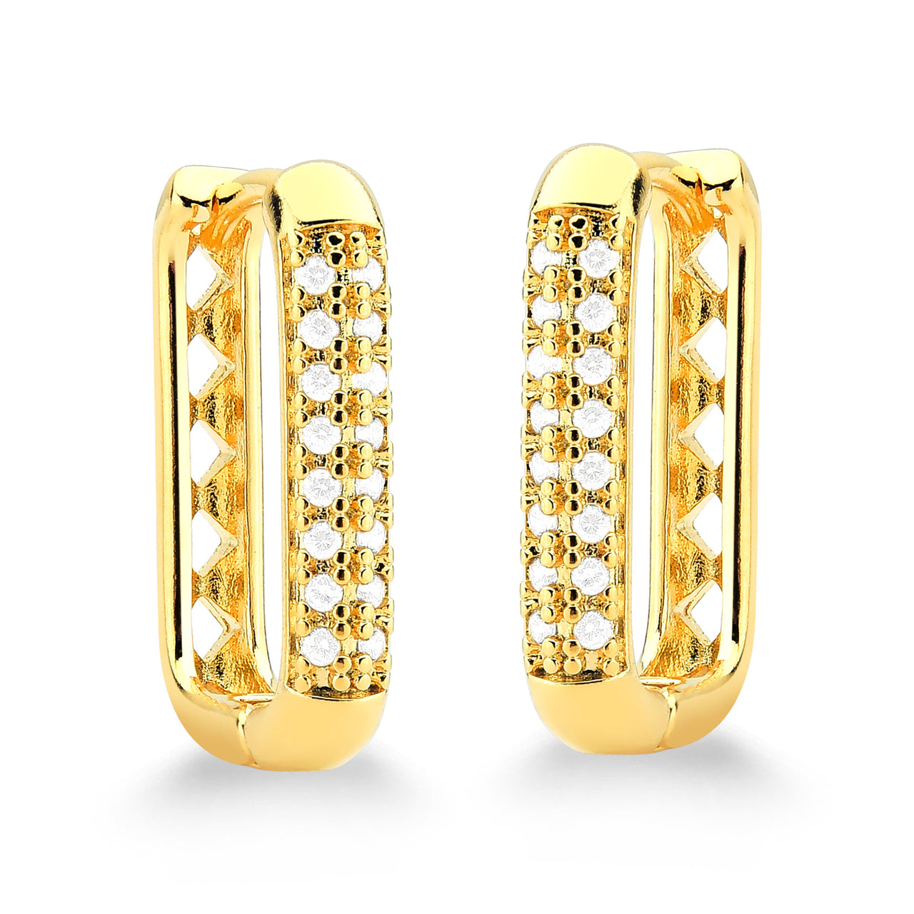 BRINCO ARGOLA QUADRADA DELICADA CRAVEJADA G FOLHEADO A OURO 18K