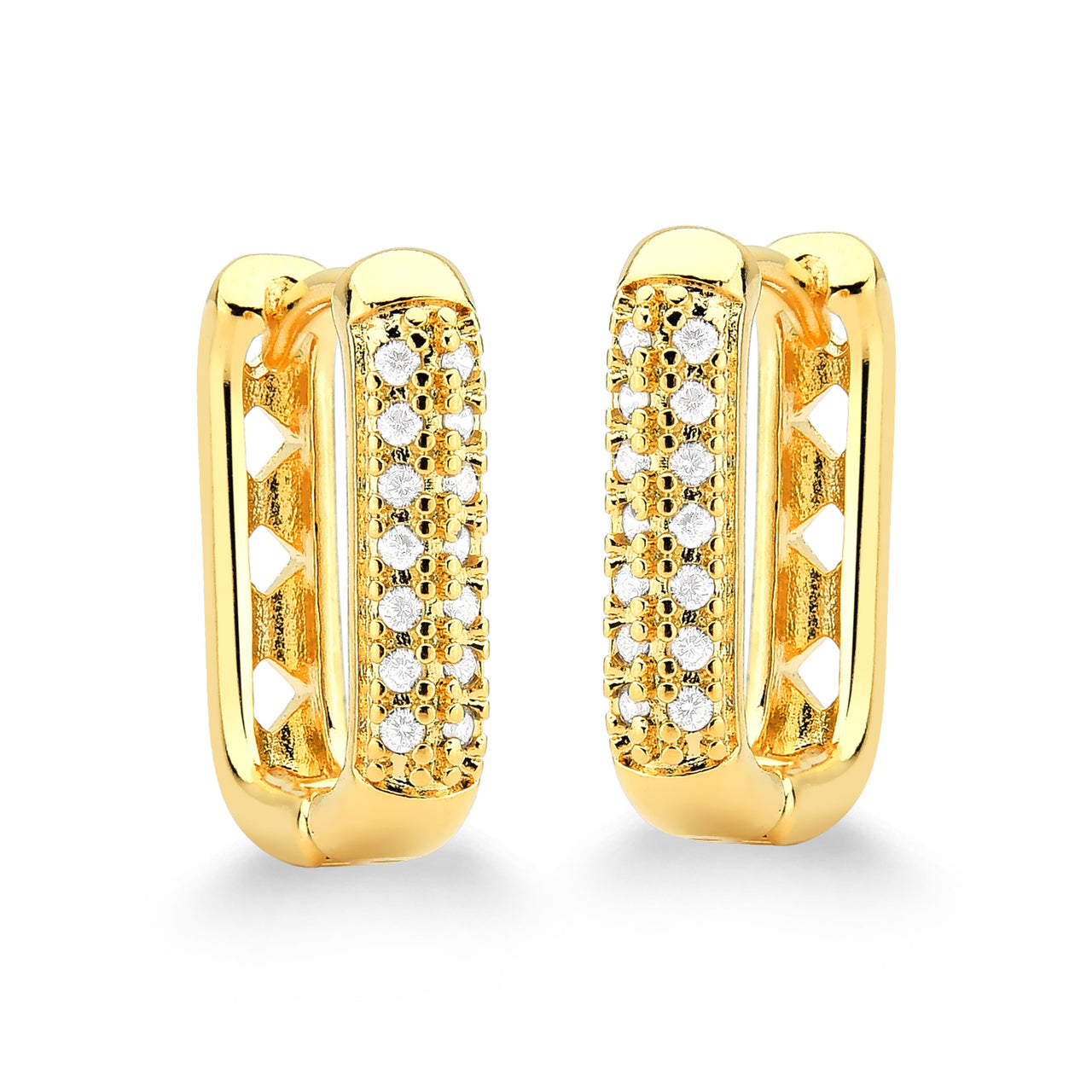 BRINCO ARGOLA QUADRADA DELICADA CRAVEJADA M FOLHEADO A OURO 18K