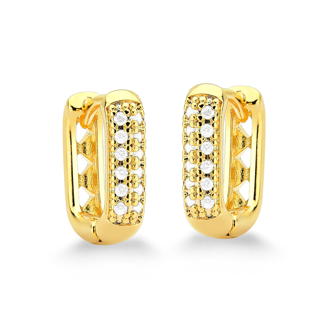 BRINCO ARGOLA QUADRADA DELICADA CRAVEJADA P FOLHEADO A OURO 18K