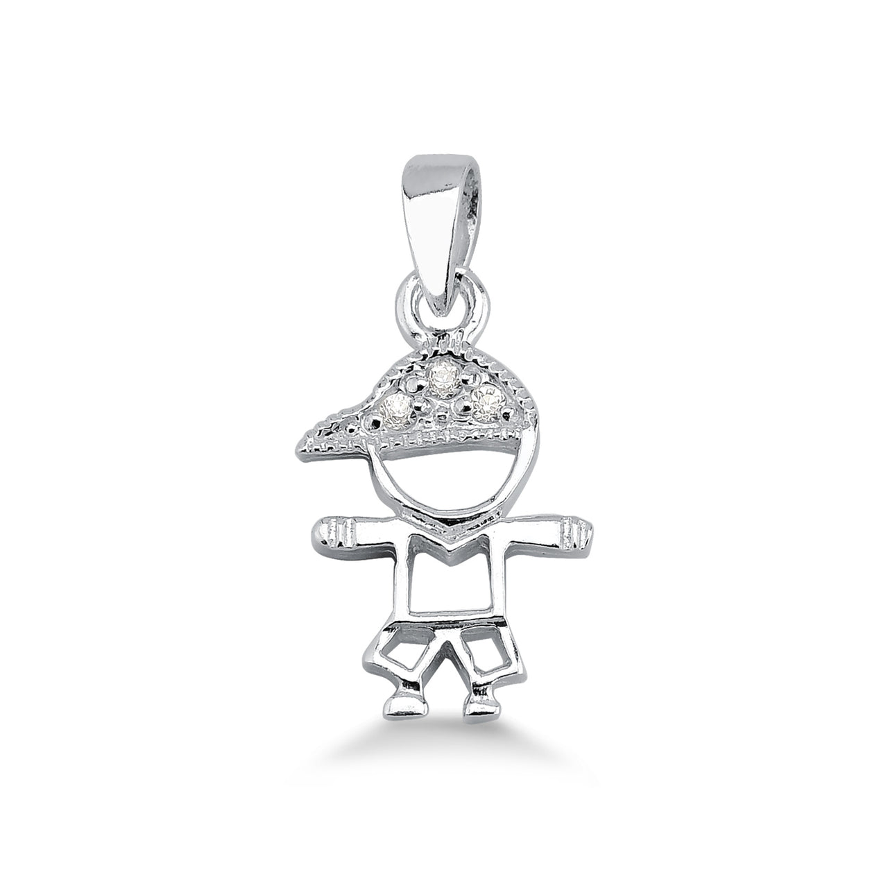 PINGENTE DE PRATA MENINO BONÉ CRAVEJADO COM ZIRCÔNIAS
