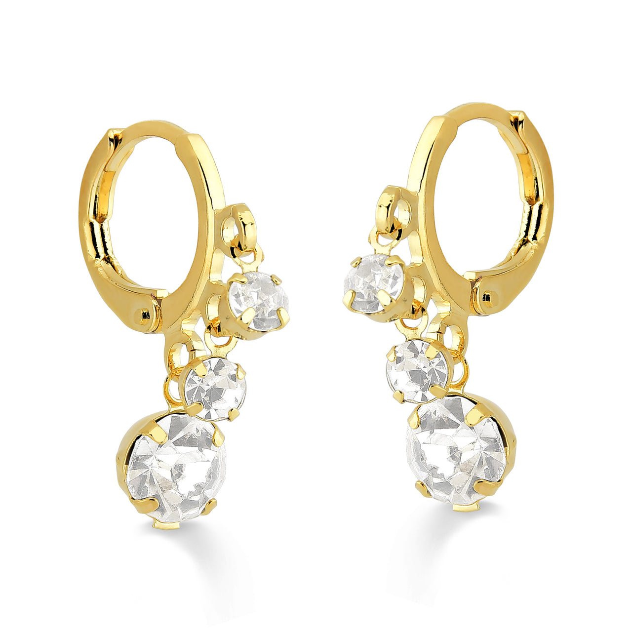 BRINCO ARGOLA COM PÊNDULOS EM ZIRCÔNIA FOLHEADO A OURO 18K