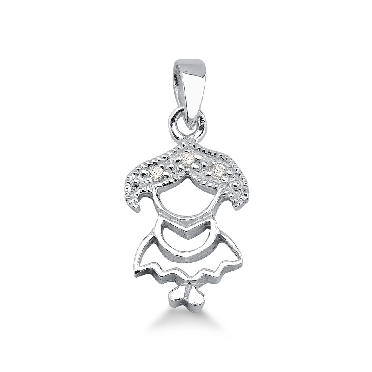 PINGENTE DE PRATA MENINA CABELO CRAVEJADO COM ZIRCÔNIAS