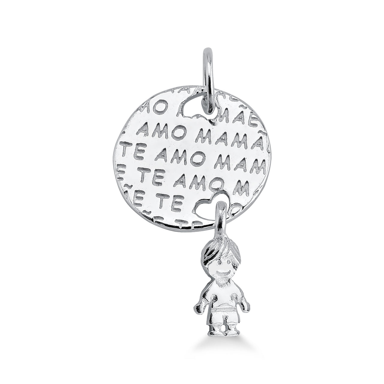 PINGENTE DE PRATA MENINO COM MANDALA "TE AMO MAMÃE"