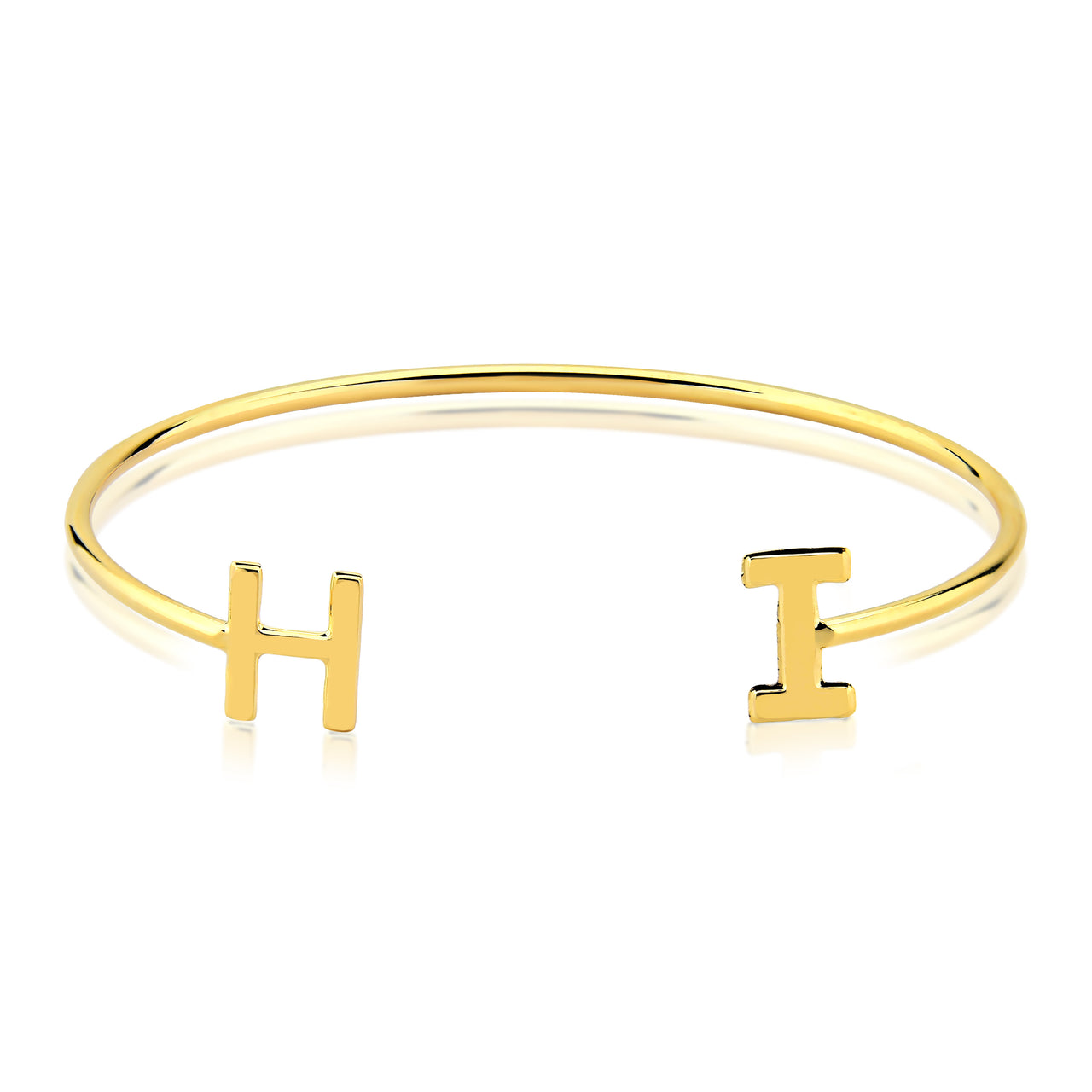 BRACELETE COM DUAS LETRAS  FOLHEADO A OURO 18K