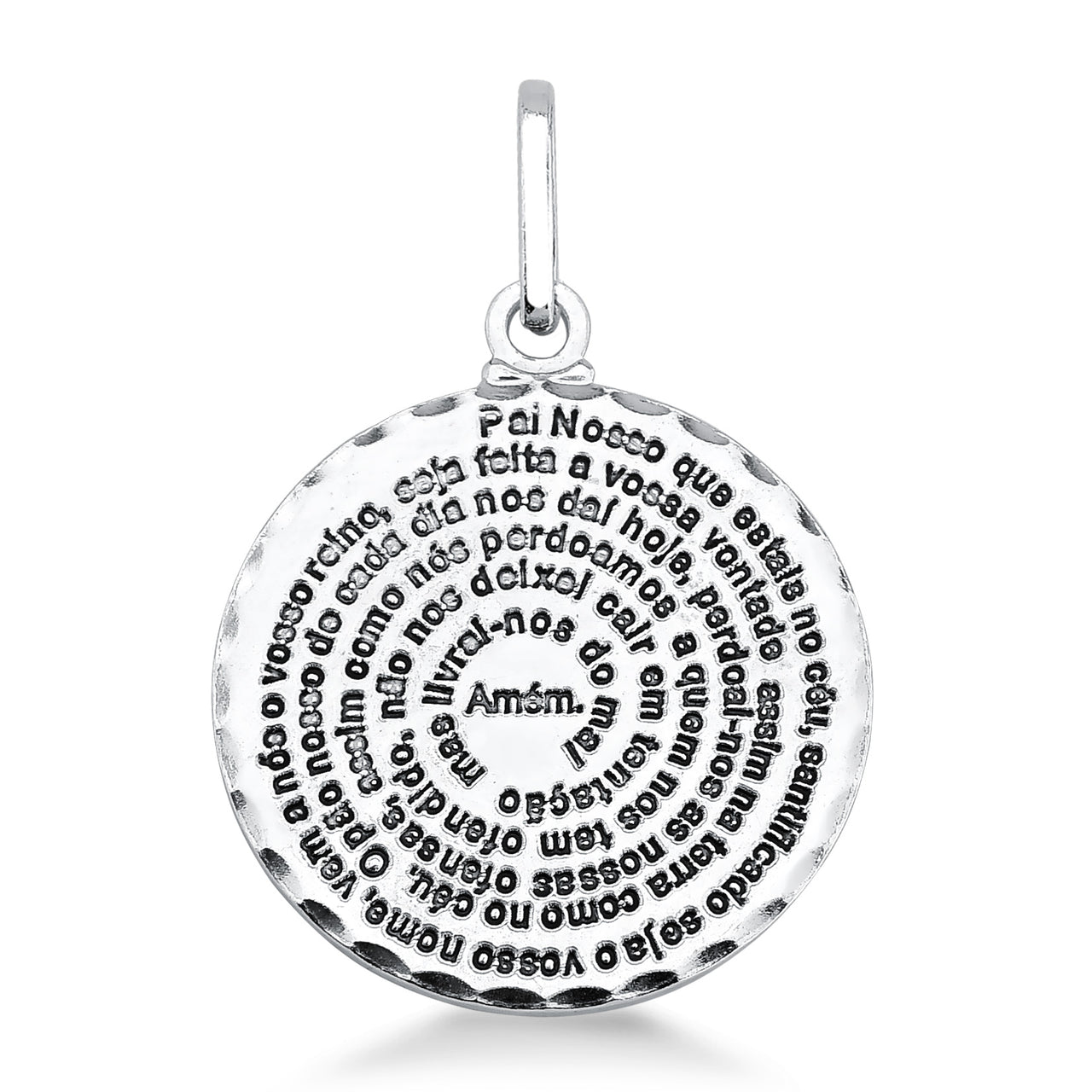PINGENTE DE PRATA COM ESCRITA ENVELHECIDA ORAÇÃO DO PAI NOSSO