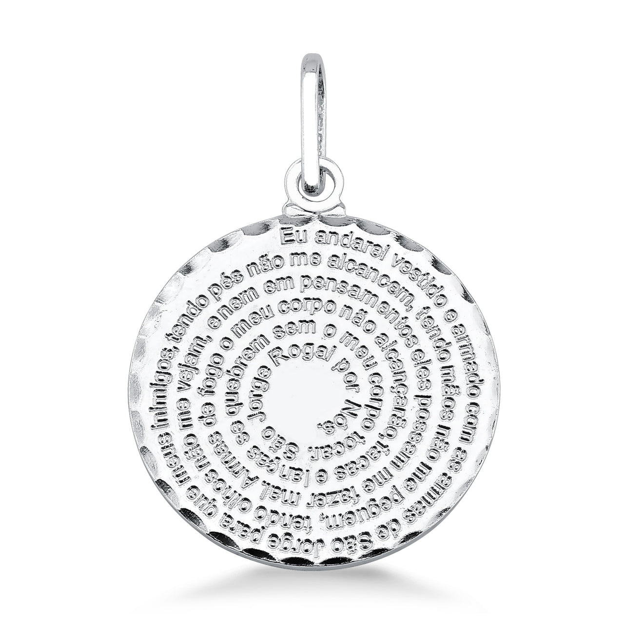 PINGENTE DE PRATA MEDALHA GRANDE COM ORAÇÃO DE SÃO JORGE