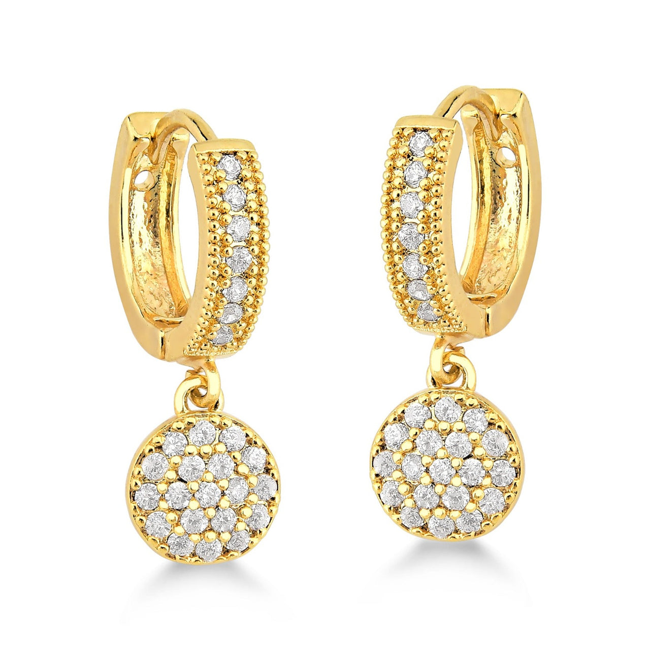 BRINCO DE ARGOLA CRAVEJADA DE ZIRCONIAS COM PINGENTE FOLHEADO A OURO 18K