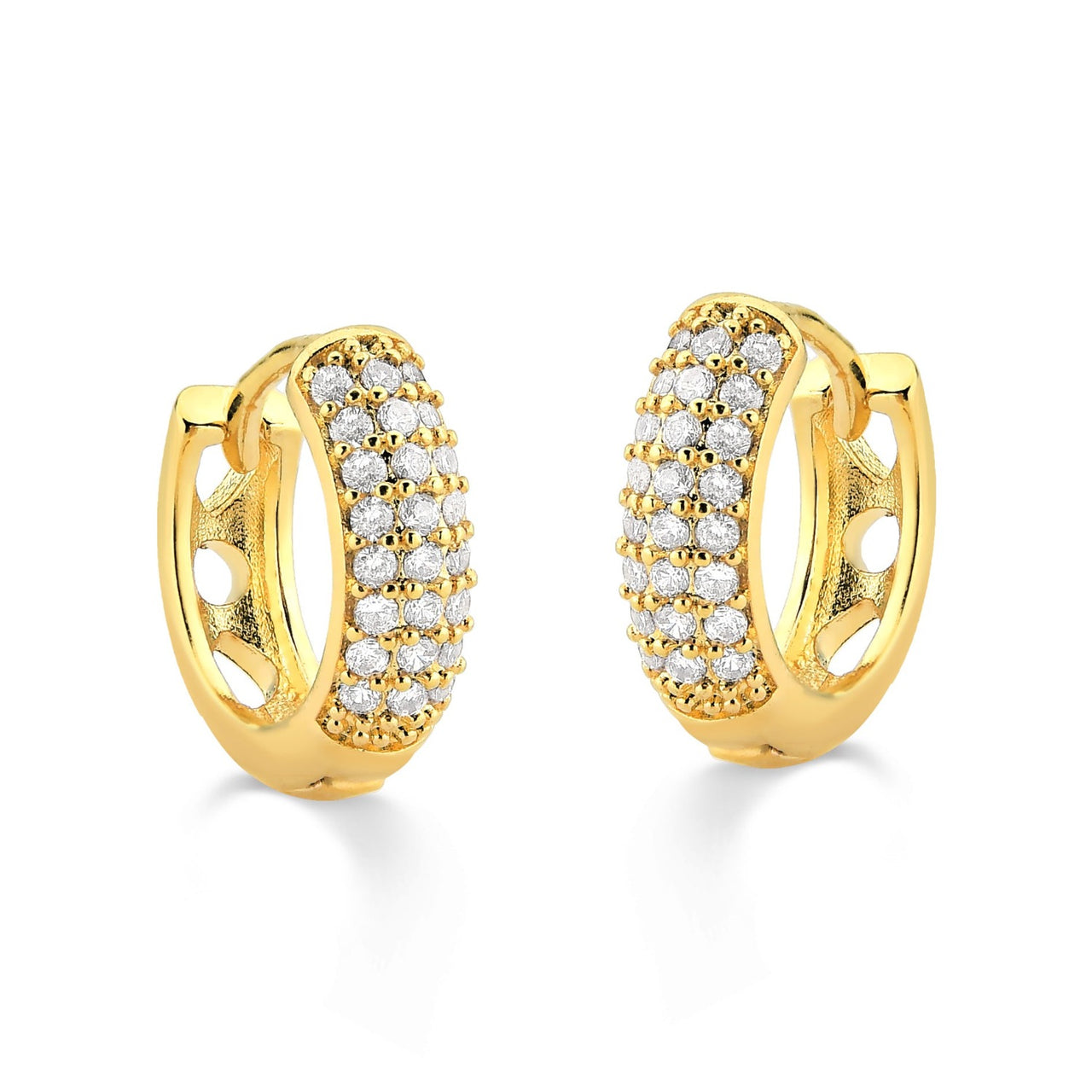 BRINCO DE ARGOLA CRAVEJADA DE ZIRCONIAS 3 FILEIRAS FOLHEADO A OURO 18K