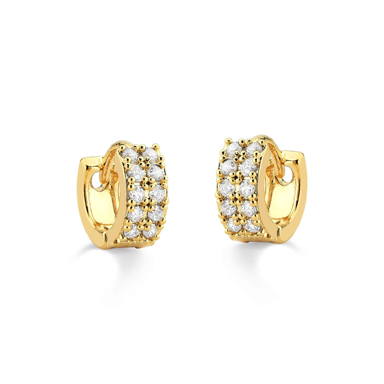 BRINCO DE ARGOLA DUAS LINHAS DE ZIRCONIA FOLHEADO A OURO 18K