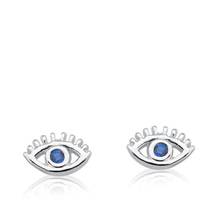 BRINCO DE PRATA OLHO GREGO COM ZIRCONIA AZUL