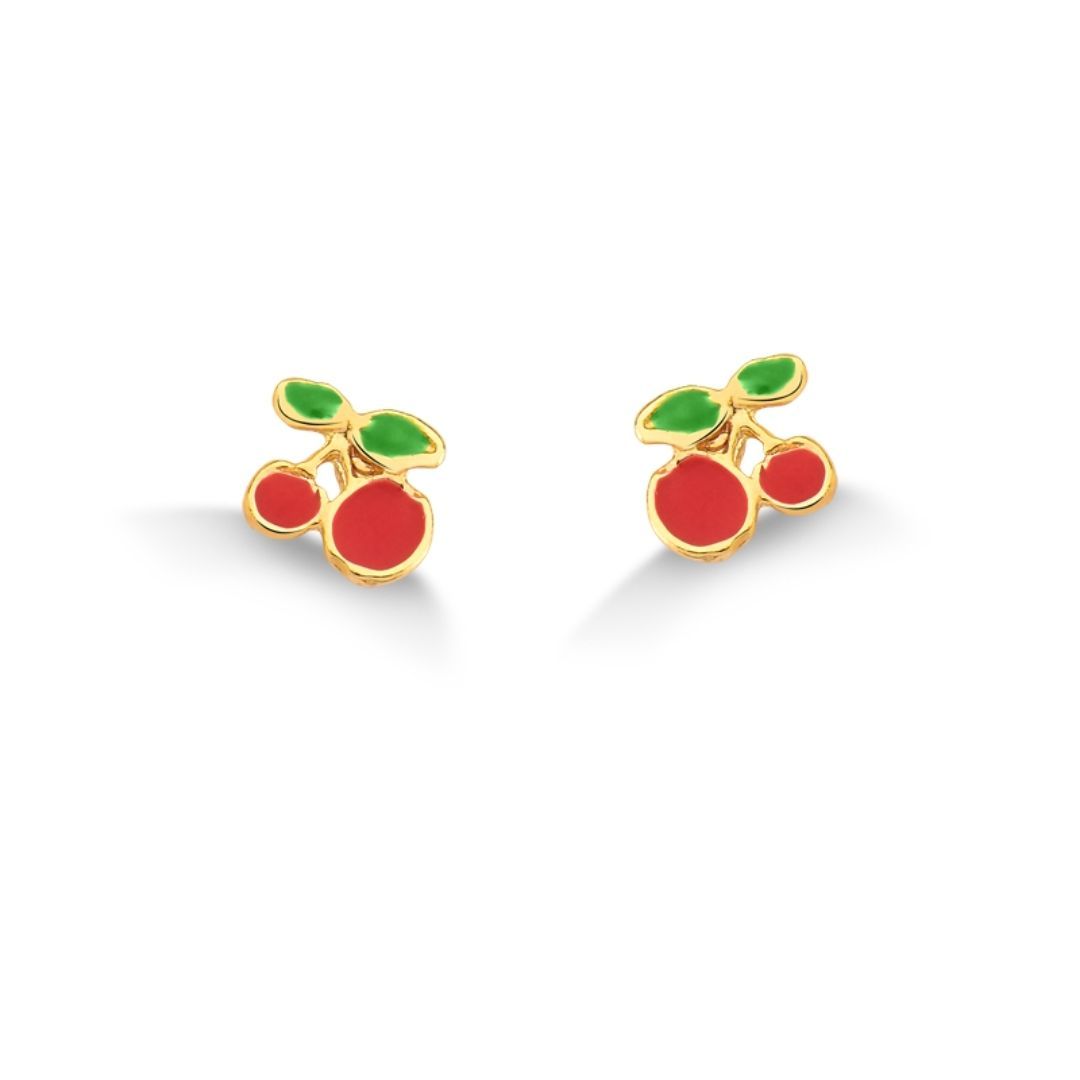 BRINCO CEREJINHA RESINADA FOLHEADO A OURO 18K