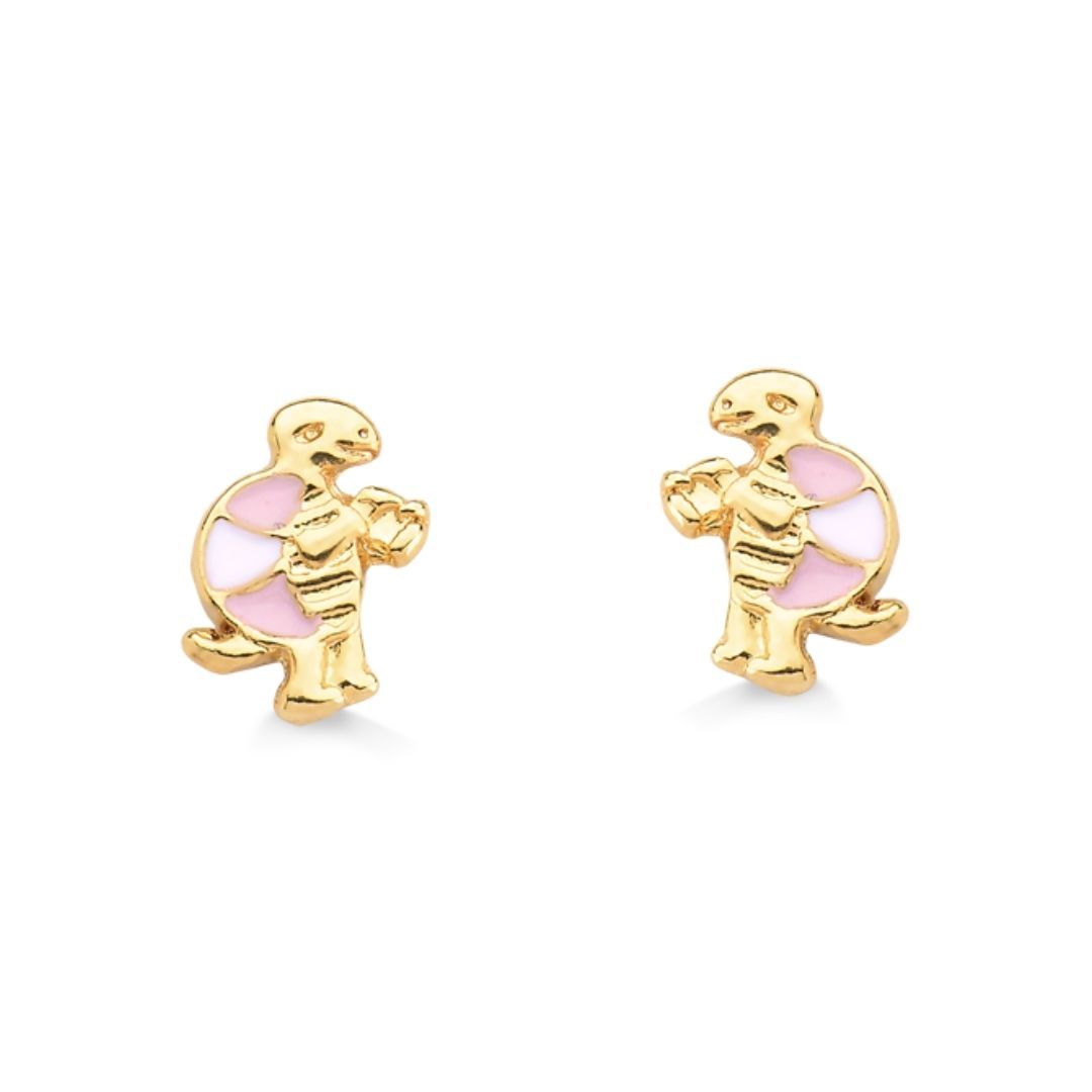 BRINCO TARTARUGA RESINADA ROSA FOLHEADA A OURO 18K