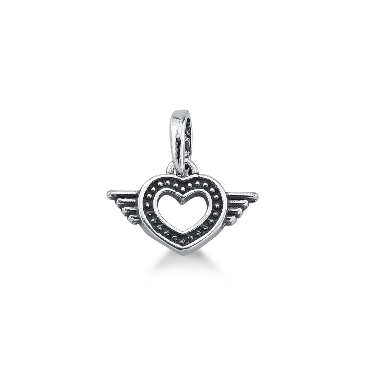 PINGENTE DE PRATA ENVELHECIDA CORAÇÃO COM ASAS