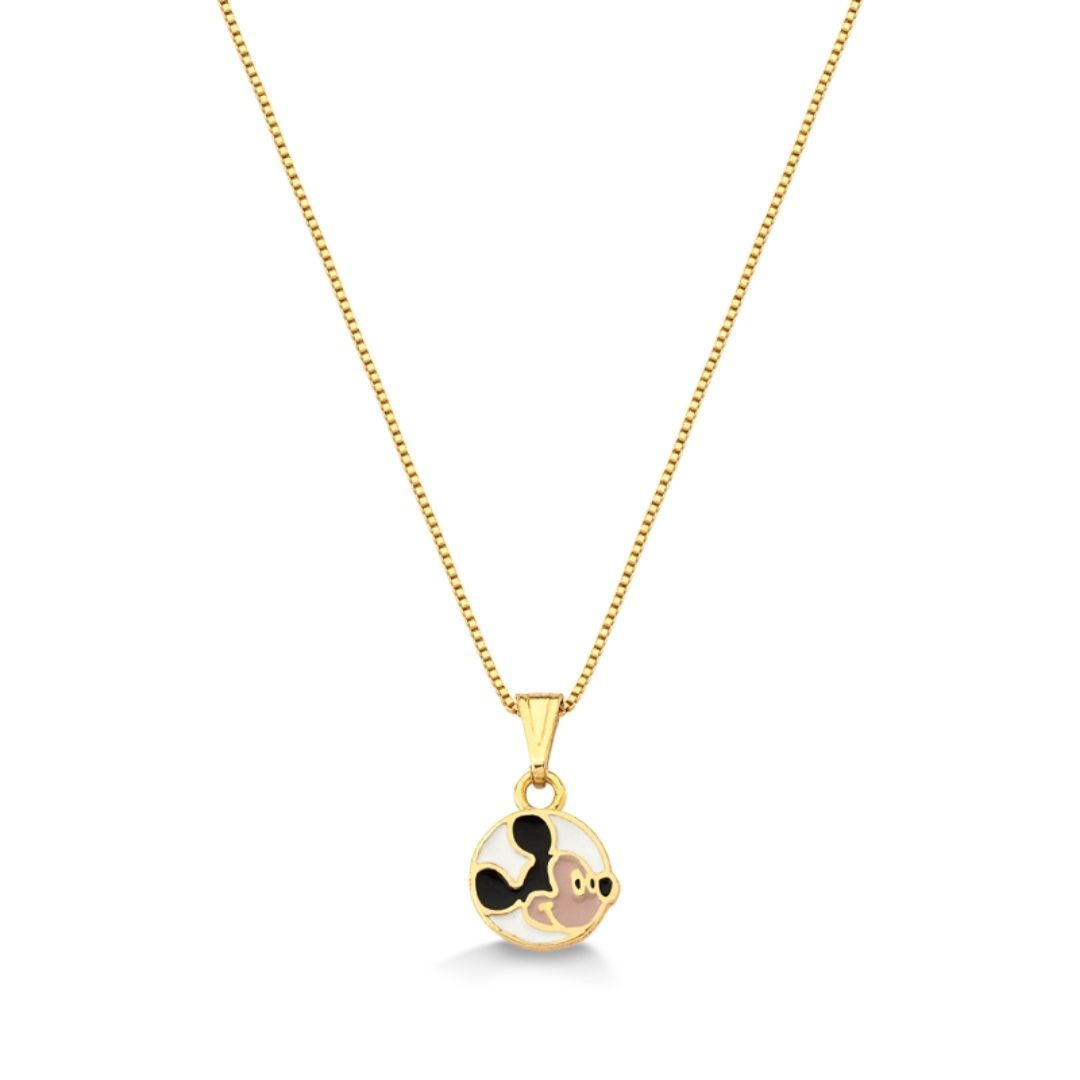 COLAR INFANTIL PINGENTE MICKEY RESINADO FOLHEADO A OURO 18K