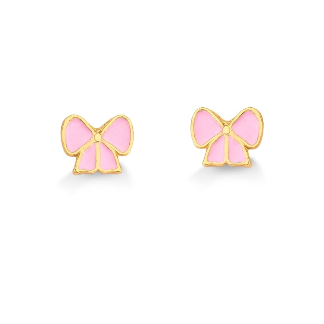 BRINCO LAÇO ROSA RESINADO FOLHEADO A OURO 18K