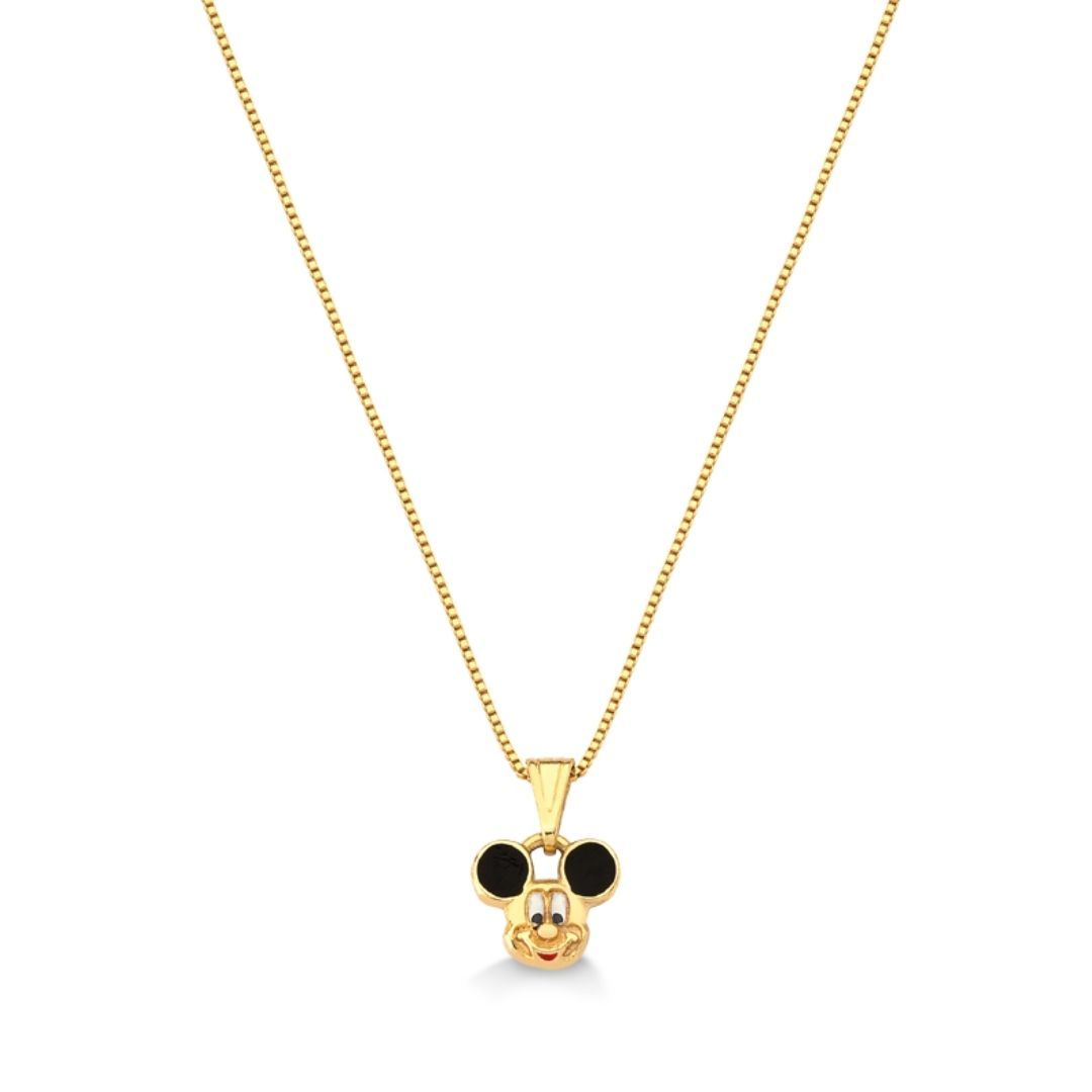 COLAR INFANTIL PINGENTE MICKEY RESINADO FOLHEADO A OURO 18K