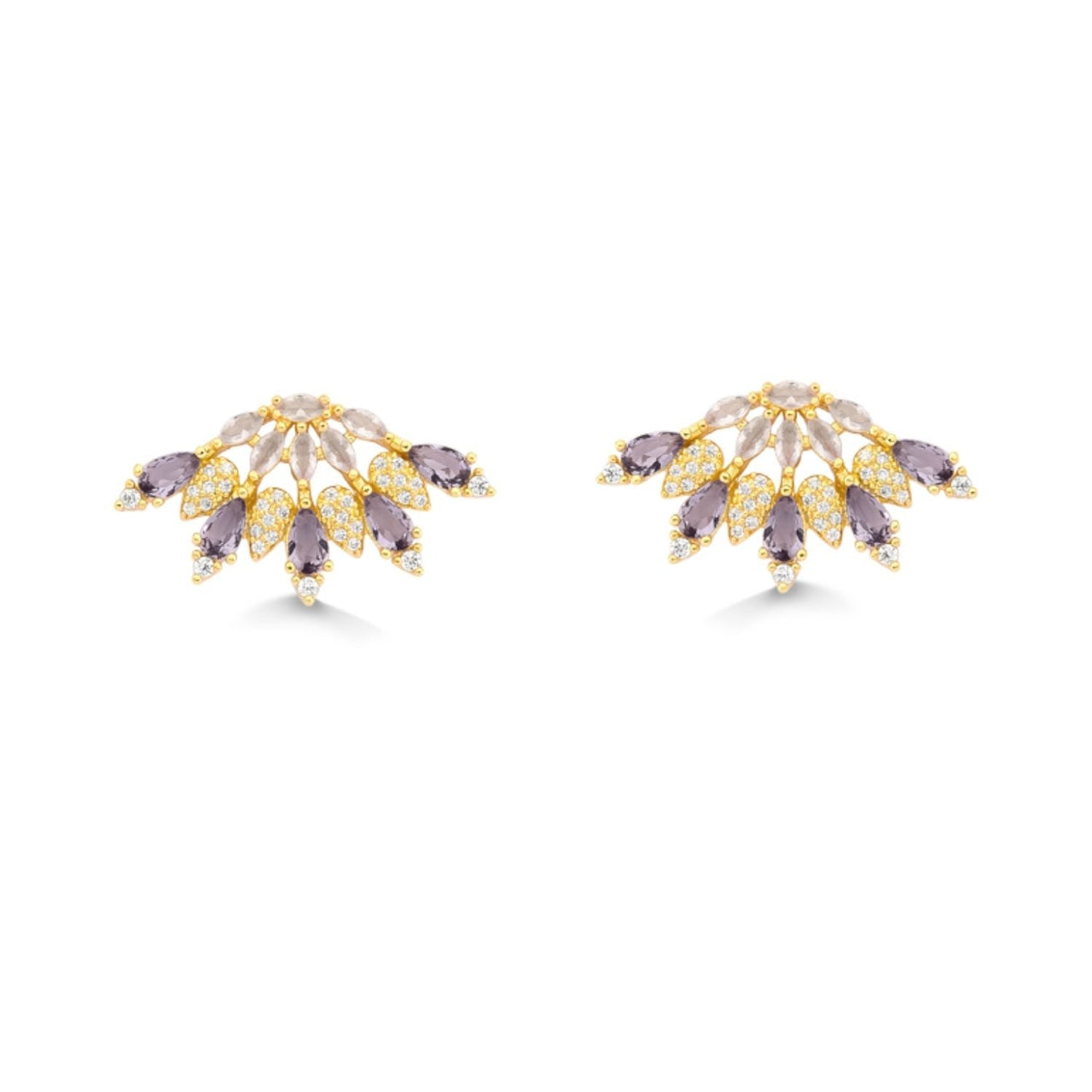 BRINCO CRAVEJADO DE ZIRCONIAS LILAS FOLHEADO A OURO 18K